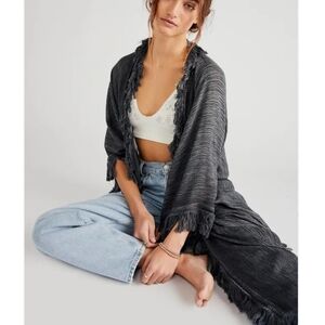 Free People! Sun Bleached Grey Fringe Kimono NWOT!